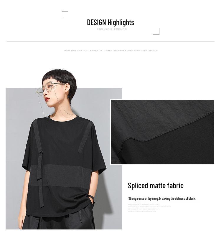 Evropské a americké dámské letní gotické patchworkové tričko, kulatý výstřih, krátký rukáv, trendy BF styl streetwear.