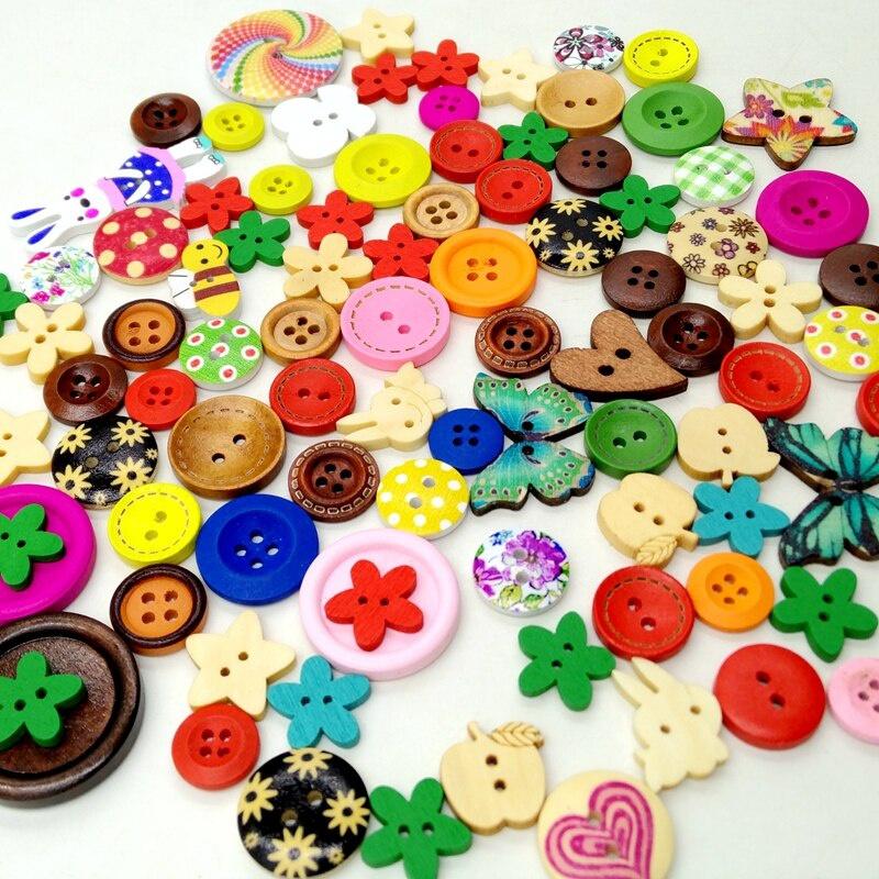 

100 шт./пакет Пуговицы деревянные декоративные для шитья, микс форм: круглые, в виде цветка, милые, из дерева, для рукоделия, аксессуары для одежды Mixed