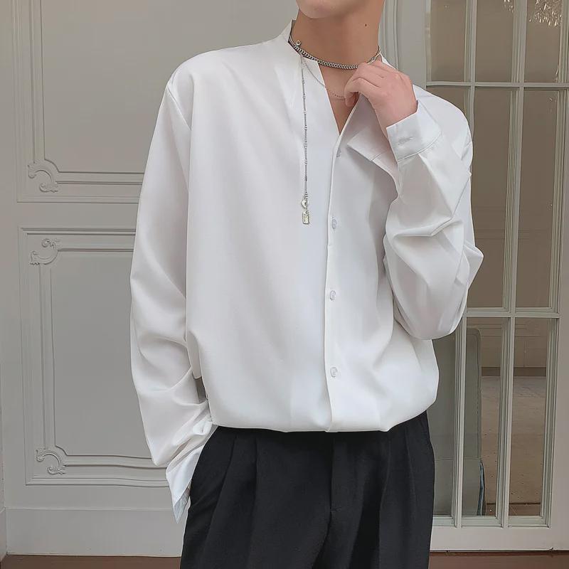 Men's Trendy Autumn Ice Silk Long Sleeve Shirt – Korean Style