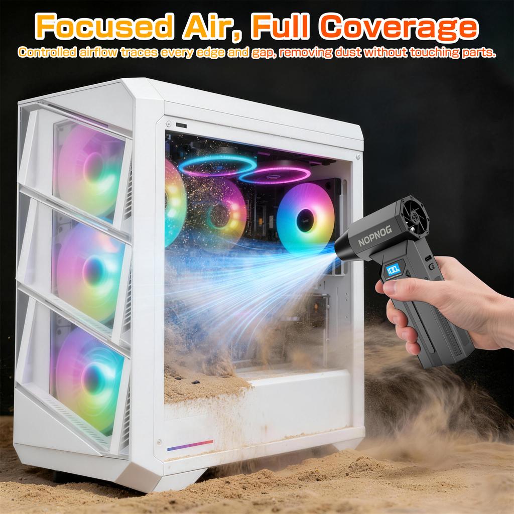 Car Snow Removal Turbo Blower Strong Blowing Jet Fan Portable 4 Gears Adjustable Type-C Charging 140000RPM LED Light Electric Air Duster