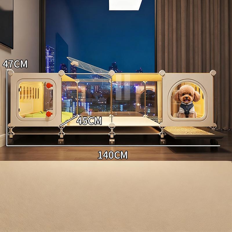 Einzimmer-Suite Hundekäfig Luxus Haustier-Villa mit Toilette Separater Bereich Teddy Hundehütte Premium Haustier-Residenzsystem Innen Zwinger