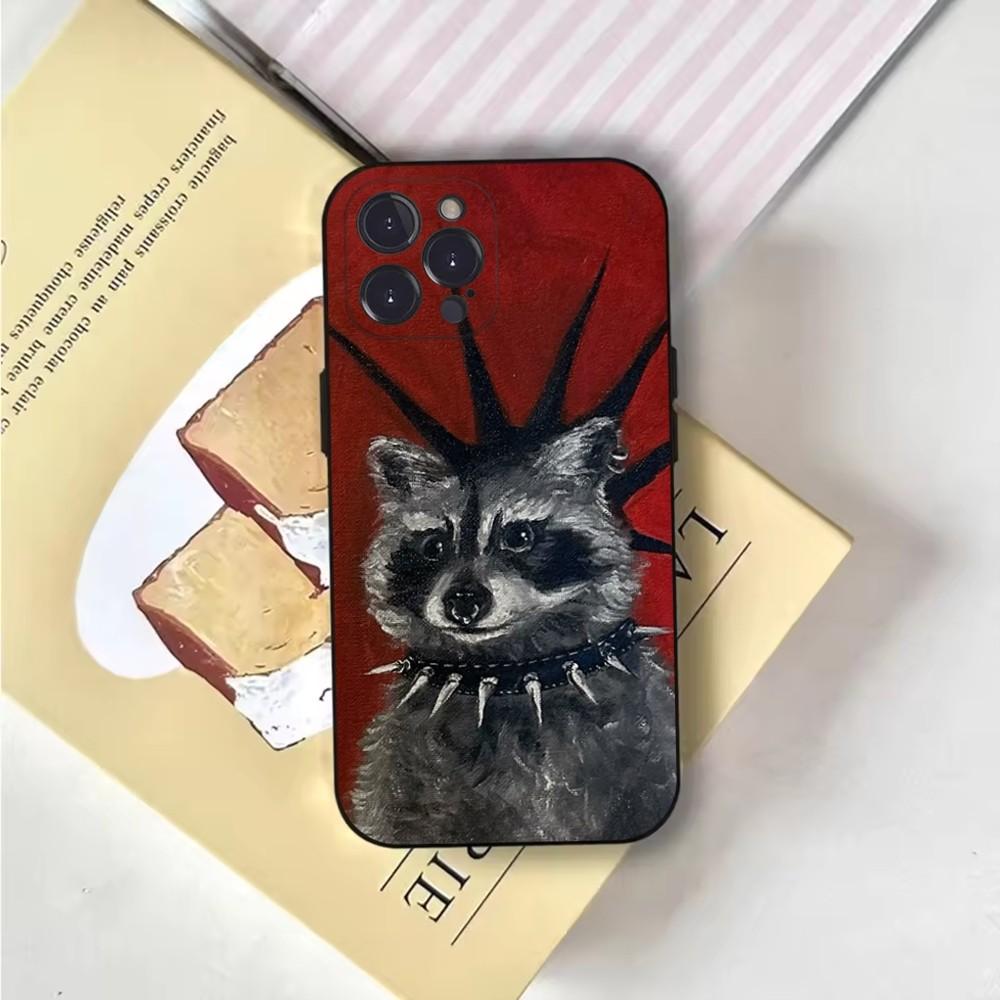 Cute Canvas Raccoons Phone Case For iPhone 16,15,14,13,12,11,Pro,X,XS,Max,XR,Plus,Mini Soft Black Cover