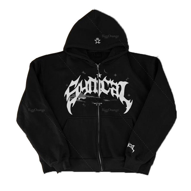 Suéter retro americano con cremallera sudadera gótica con estampado de letras y estrellas chaqueta casual una pieza