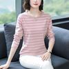 Women's Cotton Long Sleeve Striped T-Shirt | 2025 Spring & Autumn Versatile Loose Fit Top for Middle-Aged Moms