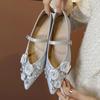 Zapatos Planos de Mujer con Punta Fina y Diseño de Flor de Marca de Moda, Casuales para Boda y Fiesta, Cómodos, Zapatos Mary Jane con Pedrería