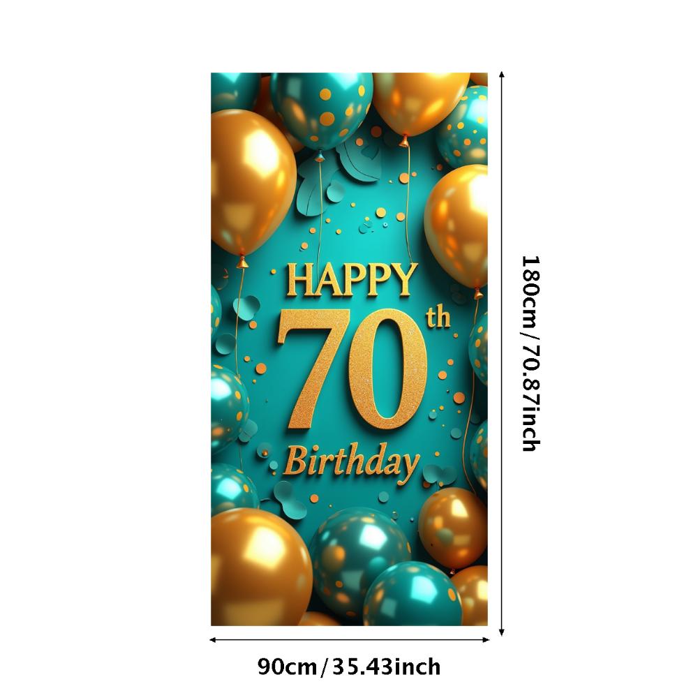 Happy 70th Birthday Banner Backdrop Black gold Birthday Party Decorations Photography Props Sparkle Balloon Background