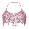 Halter Body Chain Top with Cascading Faceted Disc Fringe, Open Back Body Jewelry Accessory for Party and Festival Outfits