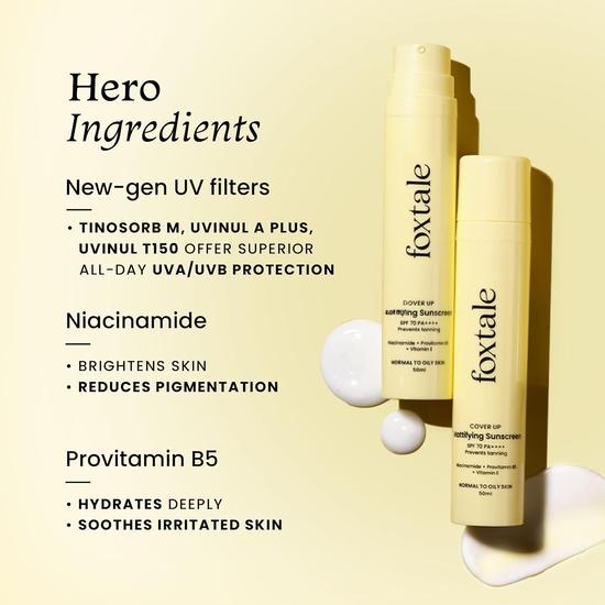 Foxtale SPF 70 Gel-Cream Sunscreen for Oily Skin | Oil Control Sunscreen with PA++++ & Niacinamide | UVA UVB Protection | Prevents Tan| 50ml