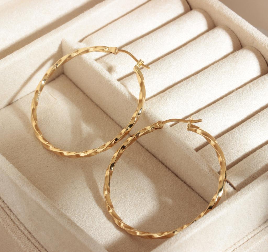 LUMINA Fine Jewelry Trendy Classic Circle Gold Earrings 40mm Wide Spiral Au750 Pure Gold Hoops 18k Earrings Real Gold