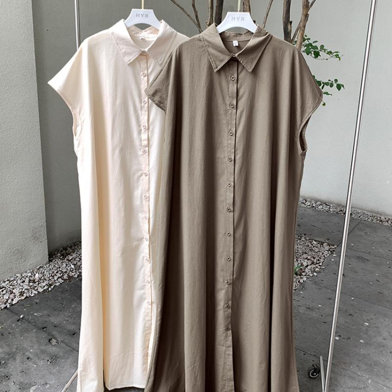 Japanese Lotte Korean Skirt Pullover Short-sleeved Cotton and Linen Dress Women's Loose Lapel Fashion Casual Shirt