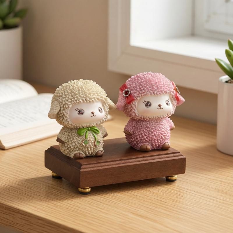 Cute Little Sheep Figurine Waterproof Durable Resin Ornament for Office Desk Car Dashboard Birthday Gift for Zodiac Sheep Lovers