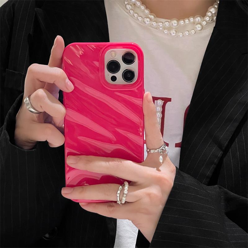 3D Water Wave Pattern iPhone 17 Pro Max Case - Solid Color, Glossy, Soft for Couples