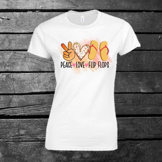 Peace Love Flip Flops d Ladies T-shirt Gift Present Holiday Summertime S