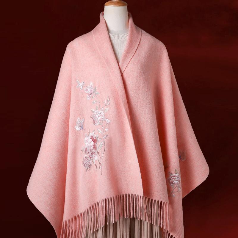 Wool Embroidery Shawls Female Designer Women Winter Scarf Pashmina Flower Bufandas Foulard Warm Hijab Wraps Travel Stoles