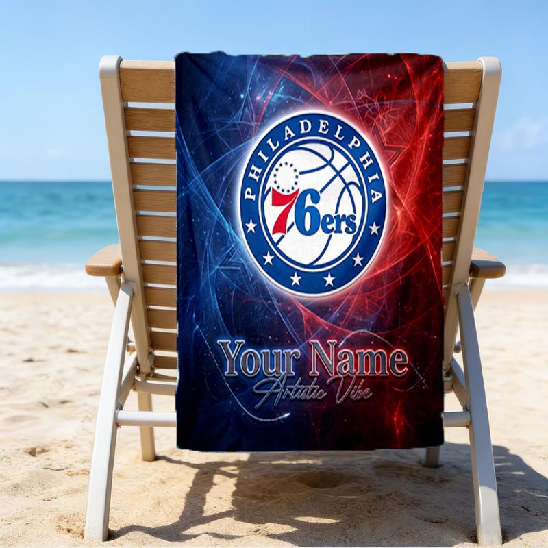 Custom Name Beach Towel Philadelphia Basketball Team Beach Towel, Soft Microfiber, Gift for Her/Him, Birthday, for Pool, Beach, Travel, Fan gifts