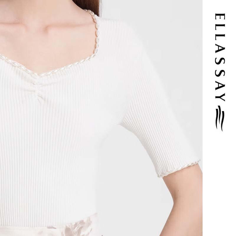 ELLASSAY Elegant Square Neck Short Sleeve Knit Top