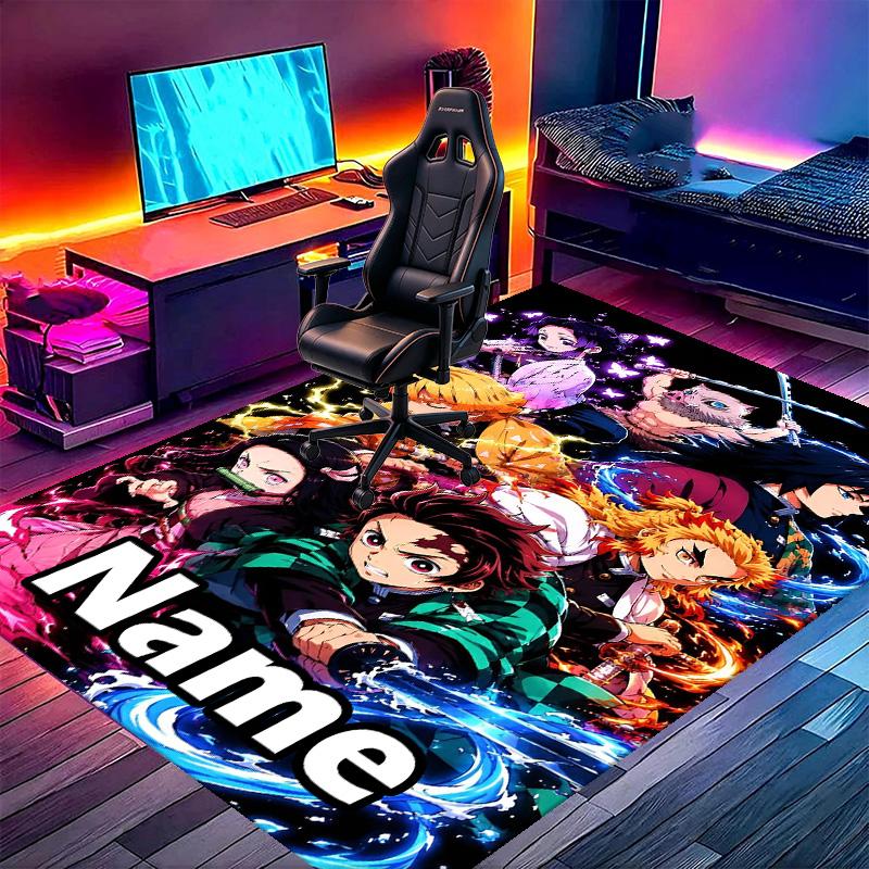 Custom Name Personalized Demon Slayer Print Carpet, Versatile Home Decor Rug, for Playroom, Apartment, Balcony, Entryway, Hallway Gift