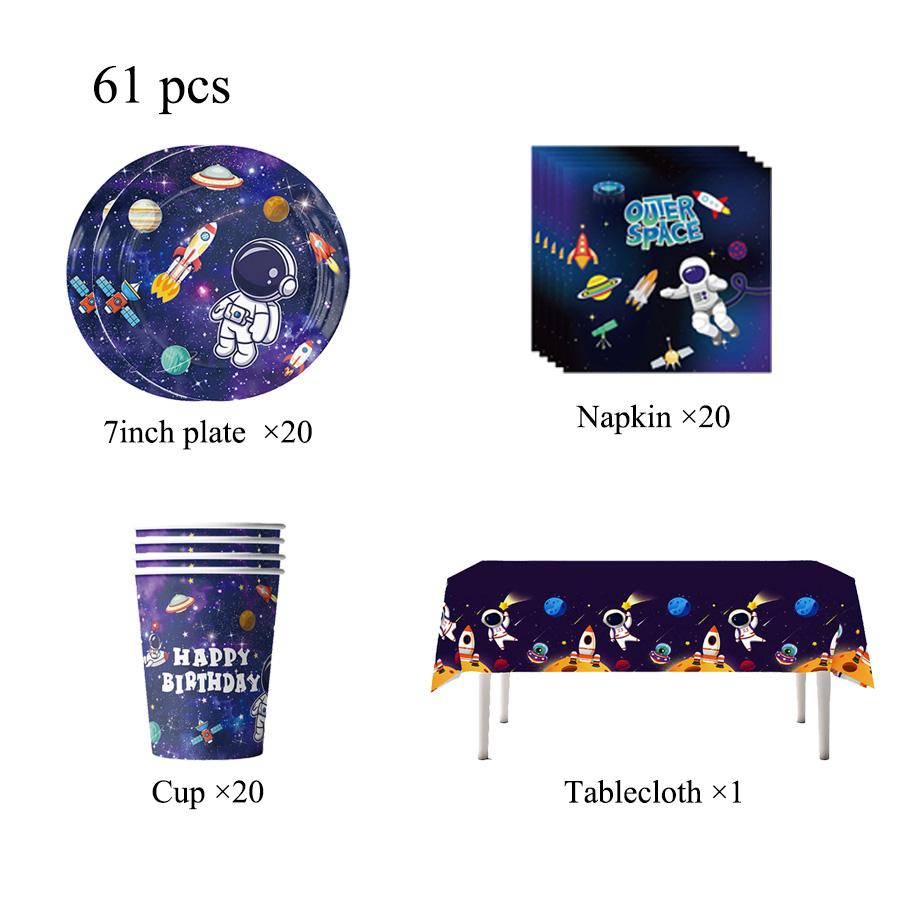 Space Astronaut Universe Spaceman Disposable Tableware Birthday Decorations Cup Plates Banners Tablecloths Outdoor Holiday Party