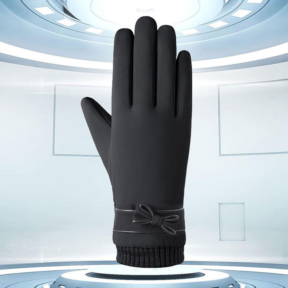 Leder Dick Thermisch Trendig Touchscreen Fäustlinge Vollfingerhandschuhe Damen Handschuhe Winterhandschuhe