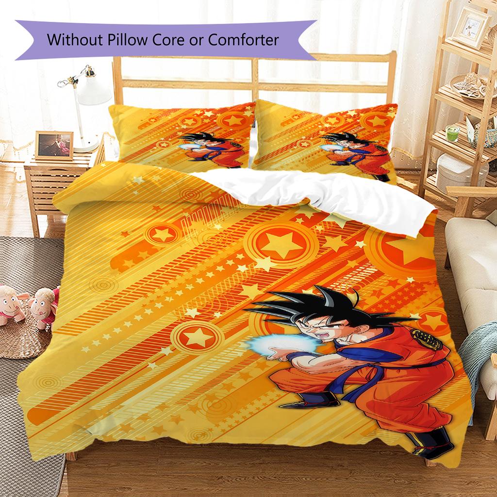 Son Goku Muster Bettwäsche, Steppbett Set Bettbezug Kissenbezug Zuhause Geburtstagsgeschenk (1 Bettbezug + 2 Kissenbezüge, ohne Füllung)