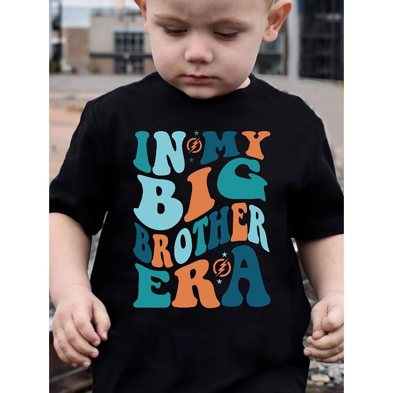 European sizes Boys Summer Casual Short Sleeve T-Shirt - In My Big Brother Era Graphic Print, Round Neck, Regular Fit, Summer Casual Wear 98cm чёрный