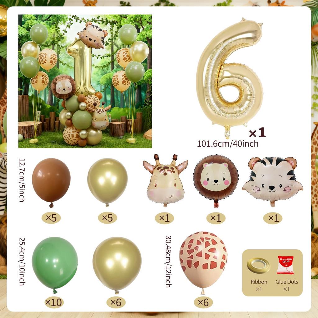 Forest Party Balloon Set Cute Animal Head Tiger Lion Giraffe Balloon, 32 inch Digital Balloon Jungle Theme Birthday Decoration