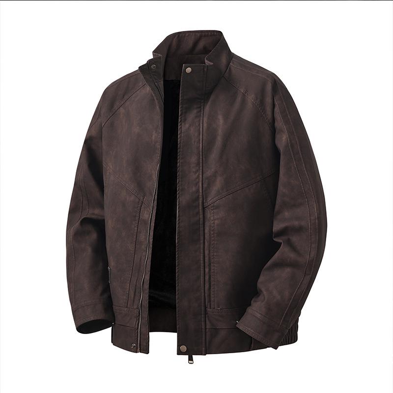 

Men s 2025 Trendy Windproof PU Leather Jacket Coat - Thickened, Warm, Plus Velvet for Winter 4XL for 200-220 lbs