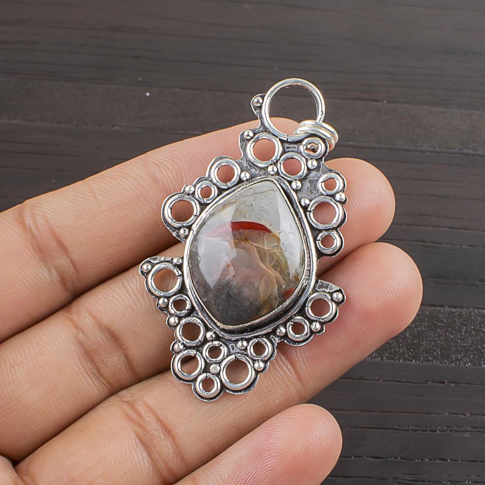 

Natural Red Bloodstone Gemstone 925 Sterling Silver Jewelry Pendant 2.1 AJP-2468