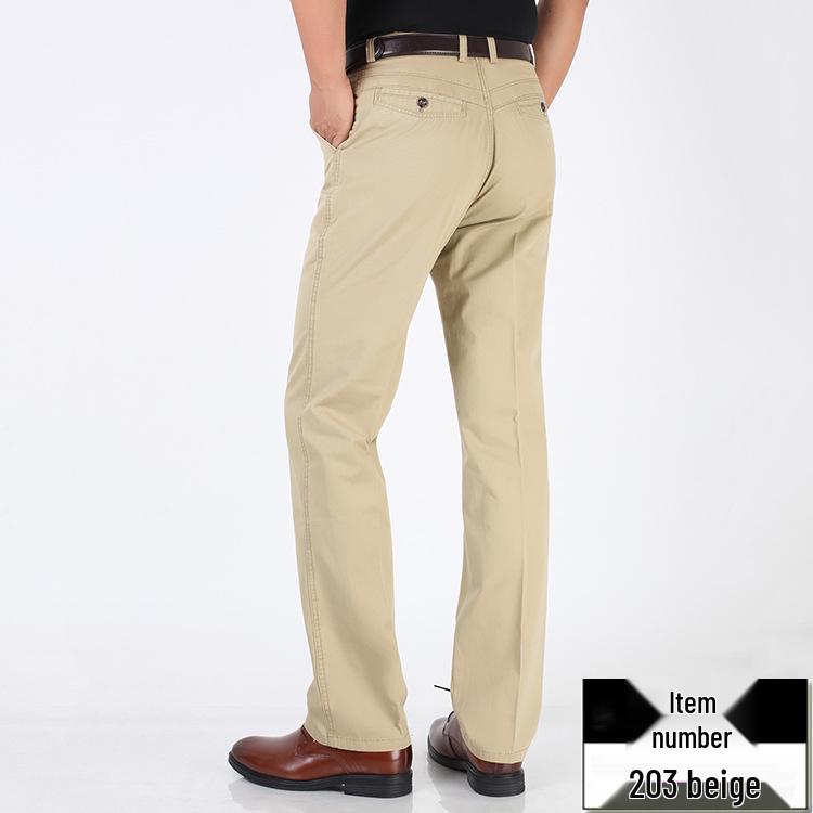 Pánské letní ležérní kalhoty z čisté bavlny - pro střední věk a starší, vysoký pas, volný střih, rovná nohavice