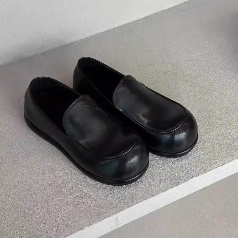 Cowhide version~ Korean big head round head deep mouth inner height increasing loafers women's spring versatile small leather shoes single shoes