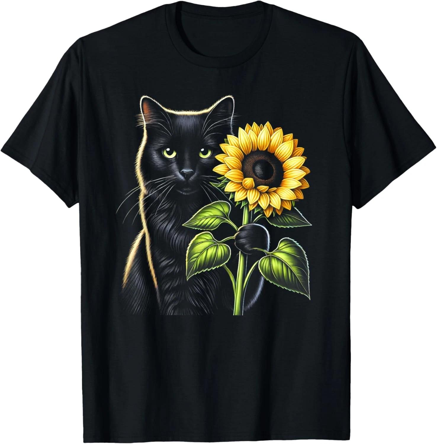 Cat Sunflower Cute Flower Kitten Floral Kitty Women Girls T shirt S