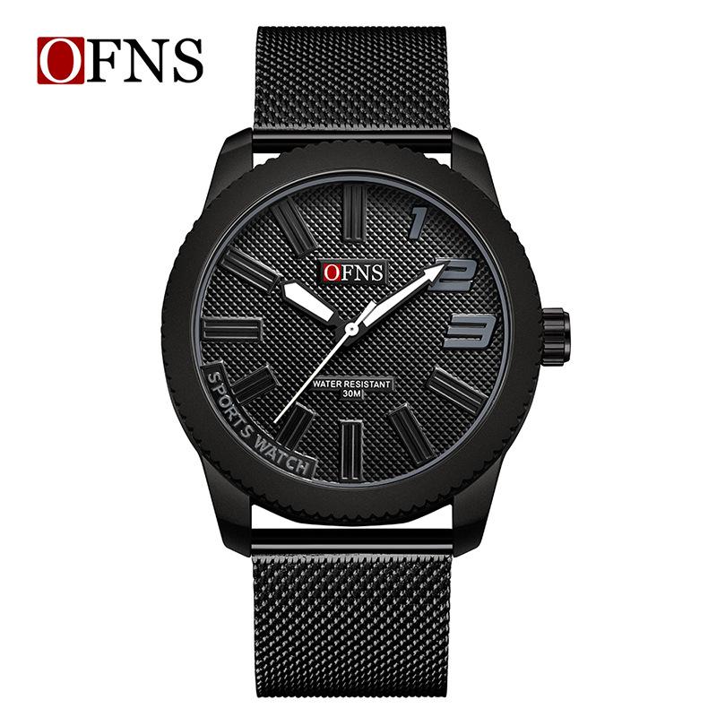 OFNS Men's Ultra-thin Quartz Wristwatch with Rotating Bezel and 3D Markers