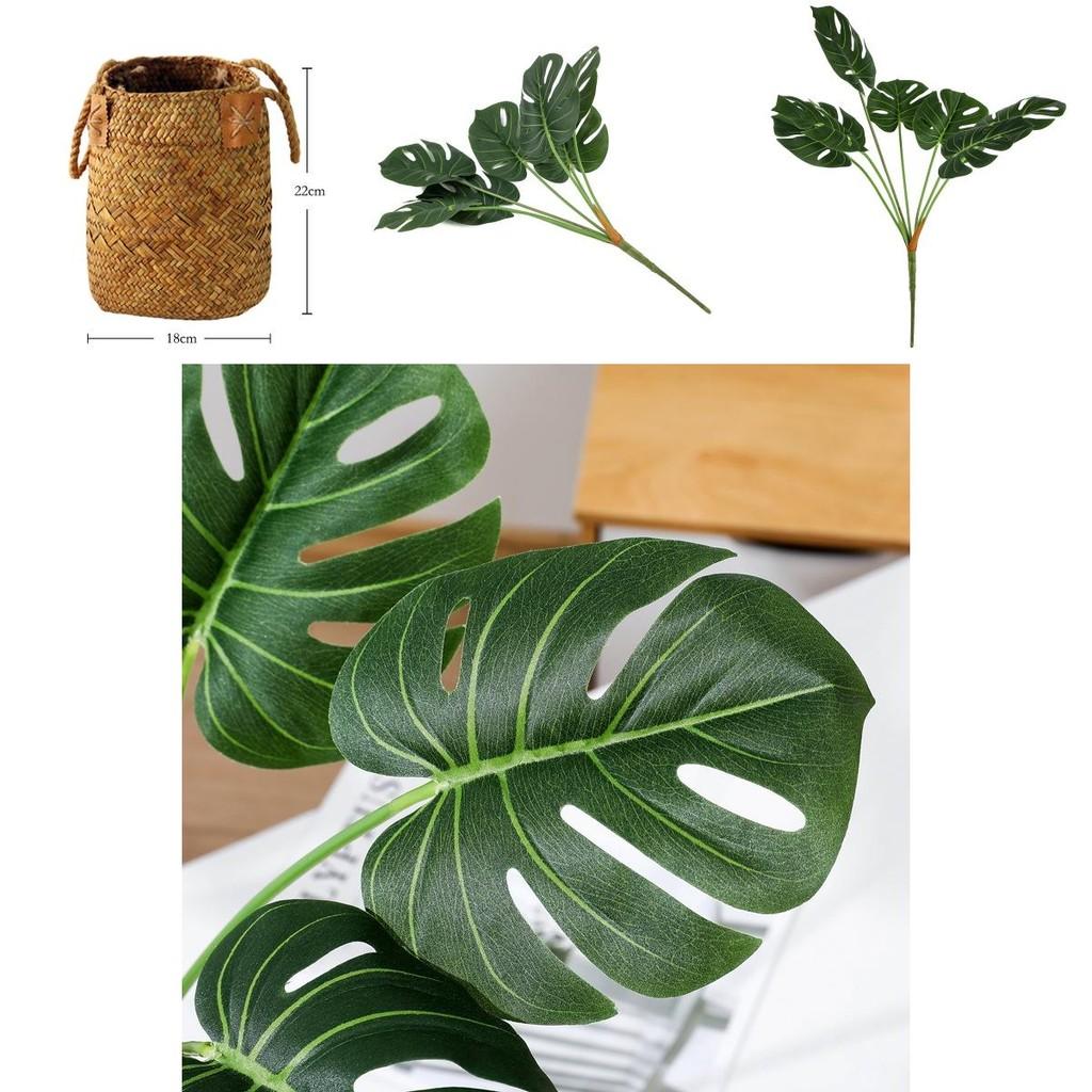 Künstliche Monstera Deliciosa Liebm Blattpflanze für Wohnzimmerdekoration mit handgeflochtenem Seegraskorb