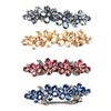 Faux Crystal Flower Hair Barrettes Faceted Embellishments and Leaf Trim Hairpin for Weddings, Parties and Holiday Looks