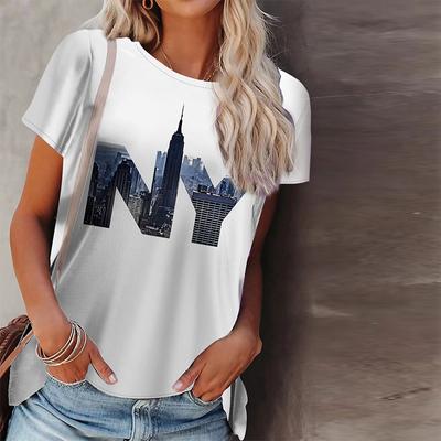 Tricou de vară pentru femei Tricou cu mânecă scurtă cu litere de construcție Topuri casual imprimate