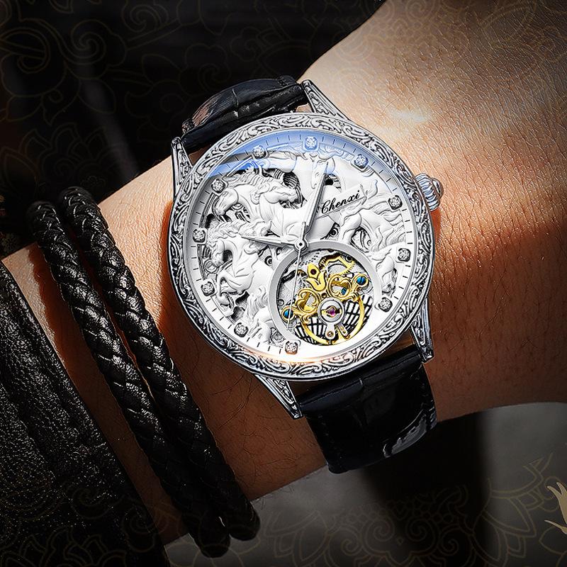 Chenxi Horse New Men's High Grade Fully Automatic Hollow Luminous Waterproof Flywheel Mechanical Watch