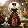 Alice In Wonderland Queen Of Hearts Cosplay Dress For Adults With Red Crown And Fabric Skirt Scene Costume
