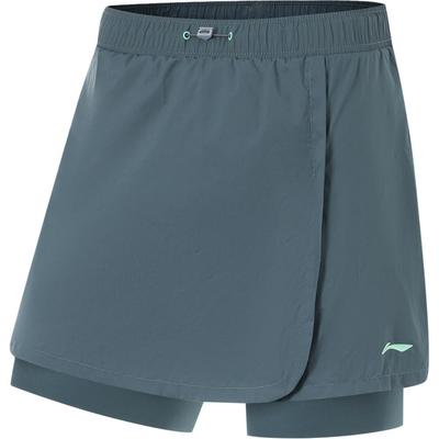 Li Ning Running Series Solid Color Mid Waist Elastic Two In One Sports Shorts Women Shorts Luo-Dai-Qing AKSU512-2
