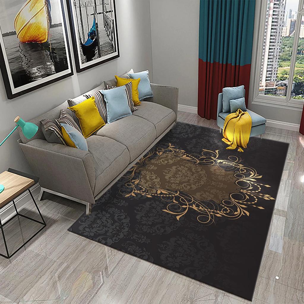 Dywan 3D Czarno-Złoty do Salonu Nowoczesna Luksusowa Dekoracja Abstrakcyjne Dywany do Sypialni Dywanik Podłogowy Kuchnia Łazienka Dywanik Antypoślizgowy