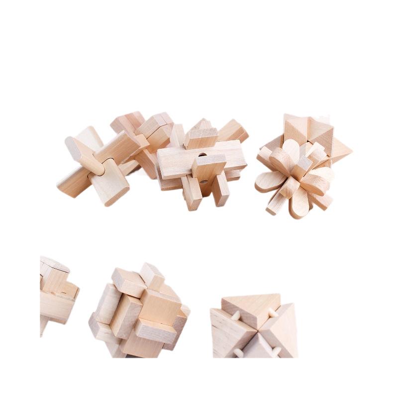36-Piece Beech Wood Kongming Lock Set: Educational Building Blocks for Kids