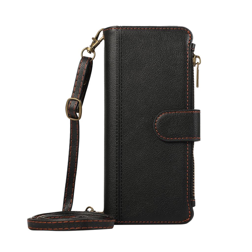 Zipper Cards Bag Wallet Leather Case For Samsung Galaxy Z Fold 7 6 5 4 3 5G Fold7 Fold6 Fold5 Long Lanyard Crossbody Stand Cover