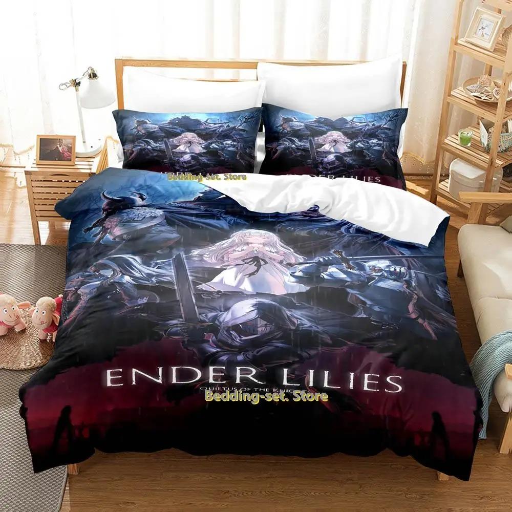 Gamw ENDER LILIES Quietus of the Knights Bettwäsche-Set Cartoon Anime dreiteiliges Set Erwachsene Kind Schlafzimmer Bettbezug-Sets 3D-Druck