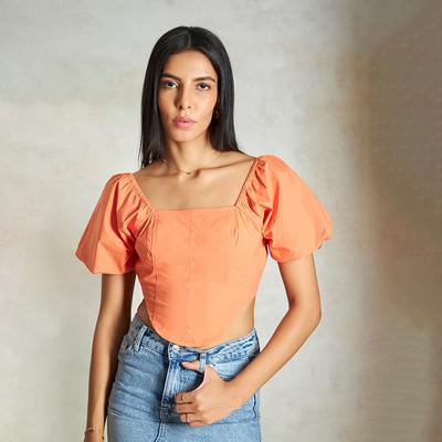 Virgio Damen Kurzarm Puff Enganliegend Quadratisches Top
