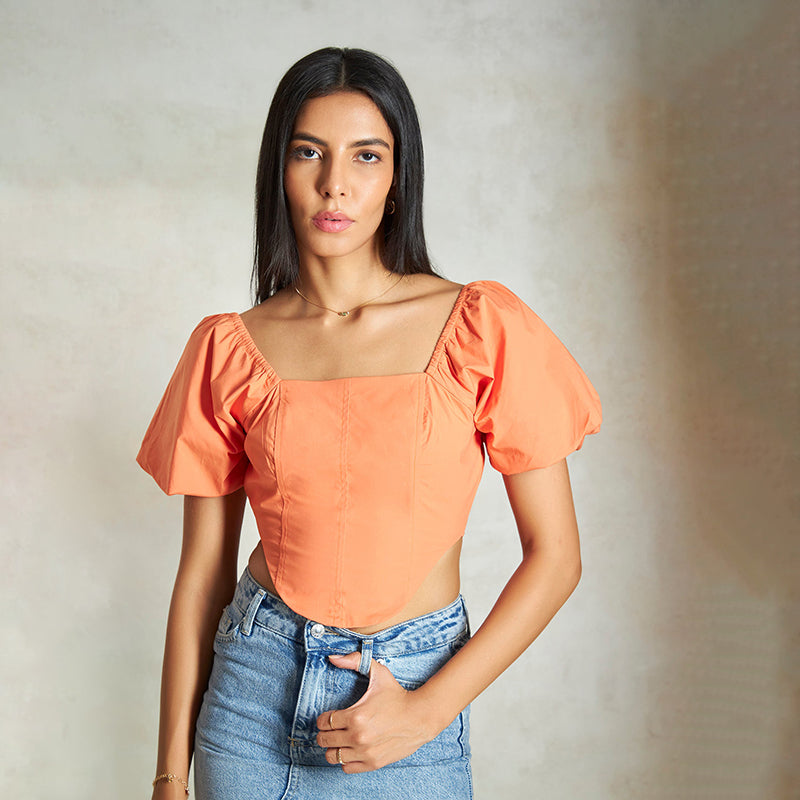 

Virgio Women Short Length Puff Fitted Fit Square Top XS оранжевый