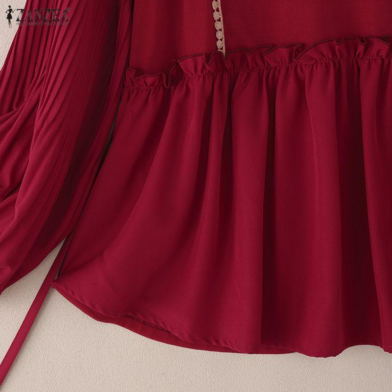 ZANZEA Blusa casual de manga larga suelta con cuello redondo para mujer