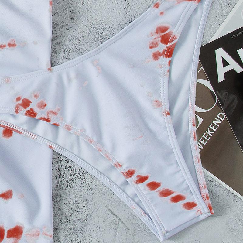 Baddräkt Kvinnors delade tredelade Print Halter Neck Dragsko Bikini Set