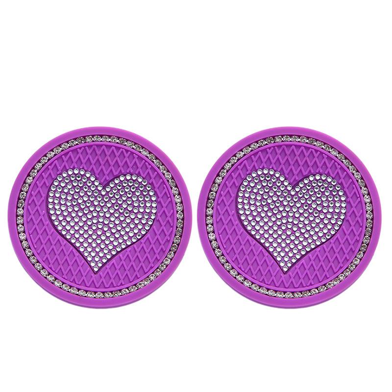 2pcs Car Coaster Diamond Heart Shape Water Cup Bottle Holder Anti-slip Pad Silica Gel Waterproof Mat Car Interior