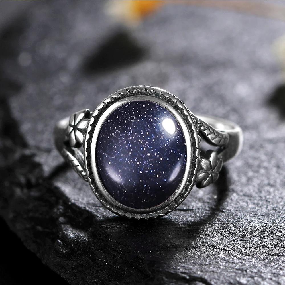 Vinatge Silver Ring Female Jewelry Natural Moonstone Tiger's Eye Personalized Rings for Women Bijoux Wedding Jewelry Gift S