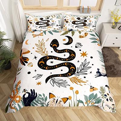 Juego de funda nórdica de poliéster con diseño de serpiente, flor, hierba, luna para niños, niñas, mariposa, animal, colcha, funda con funda de almohada, tamaño individual
