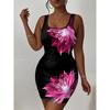 Womens Sleeveless Bodycon Midi Dress With 3D Print Breathable Lightweight Casual Office Wear